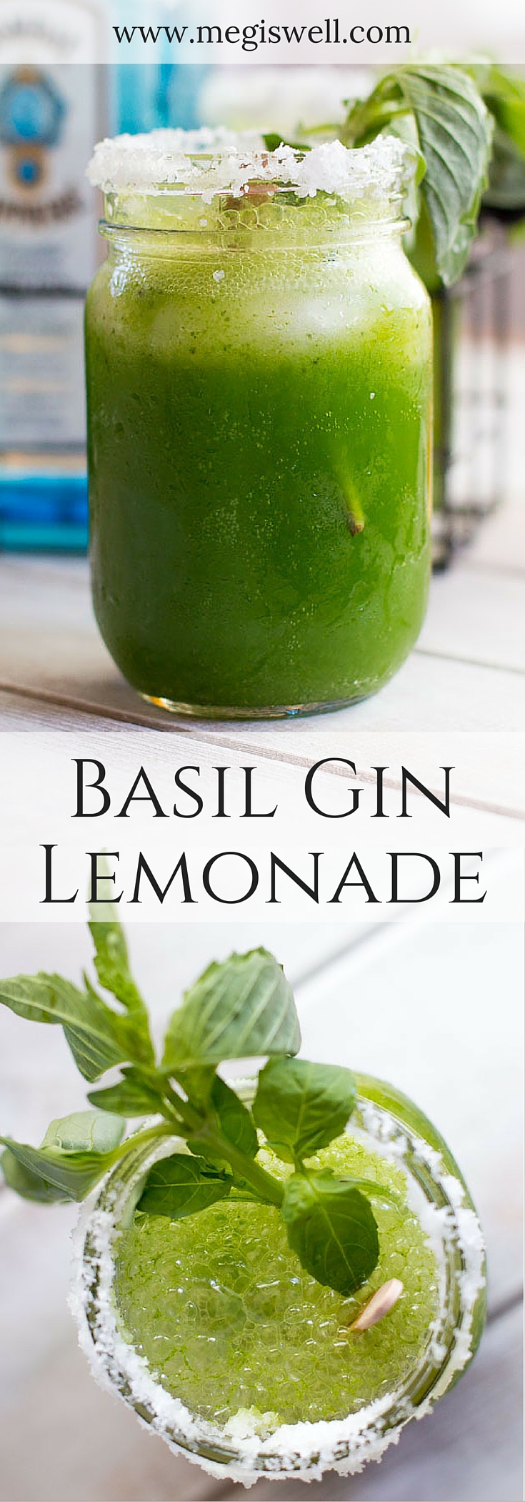 The basil, lemons, and gin in this Basil-Gin Lemonade create a refreshing, brisk, and cool beverage that is perfect for hot days. | www.megiswell.com