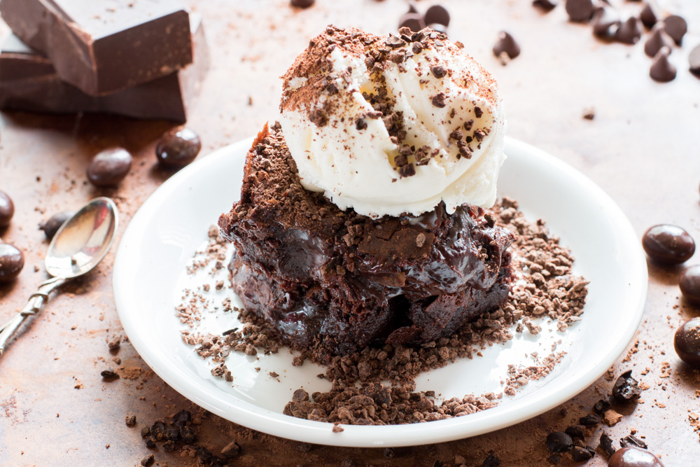 Death by Chocolate Brownies with Expresso paired with vanilla ice cream