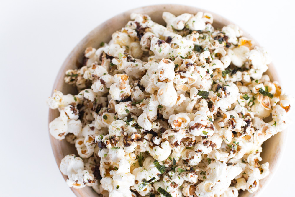 Homemade Popcorn with Nori Komi Furikake and Balsamic Drizzle is an addicting snack with the perfect mix of sweet and salty flavors in each bite.
