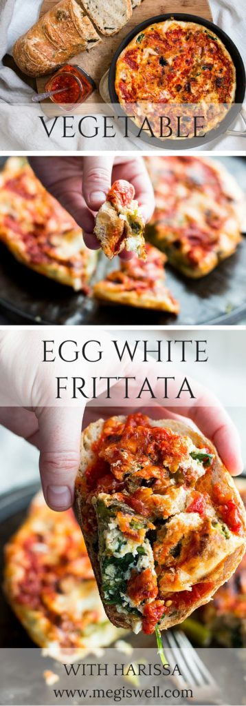 Use your leftover egg whites from baking or cooking to make a spicy Vegetable Egg White Frittata with Harissa that is light, healthy, and delicious | www.megiswell.com