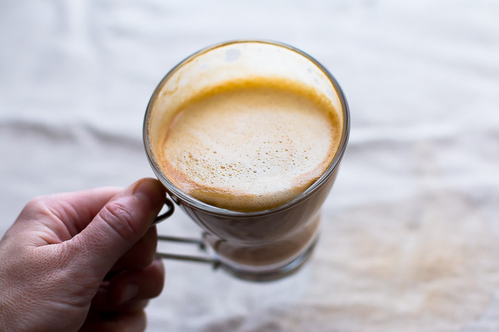 This Chocolate Liqueur Maple Peanut Butter Latte is a great after dinner digestif drink. The sweet maple and peanut butter syrup and chocolate liqueur pair extremely well with espresso or strongly brewed coffee, and creates the sweet end that every meal needs. This post is sponsored by Drizly. | www.megiswell.com