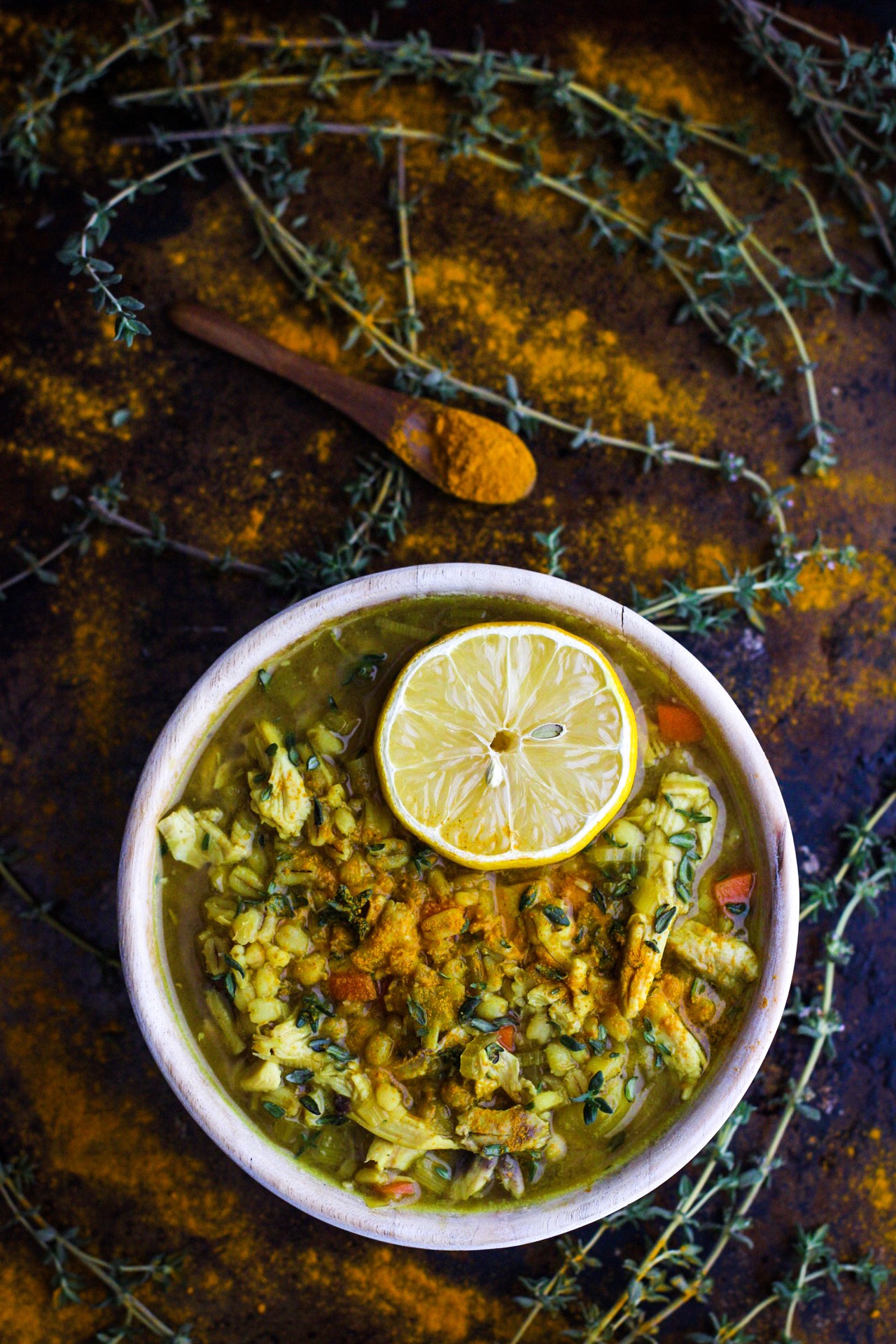 This Turmeric Ginger Chicken Barley Soup is for the sick and weary. Turmeric powder, fresh grated ginger, wholesome chicken broth, chicken, and roasted barley are slow cooked to cold fighting delicious perfection. | www.megiswell.com    