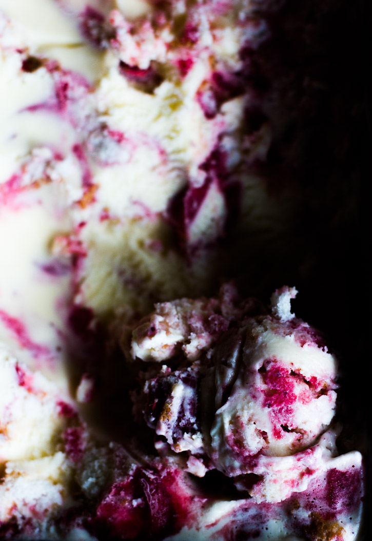 This Angel Food Cake Ice Cream recipe uses leftover egg yolks, angel food cake, and strawberry limoncello compote to make a deliciously light and fruity frozen treat. | www.megiswell.com