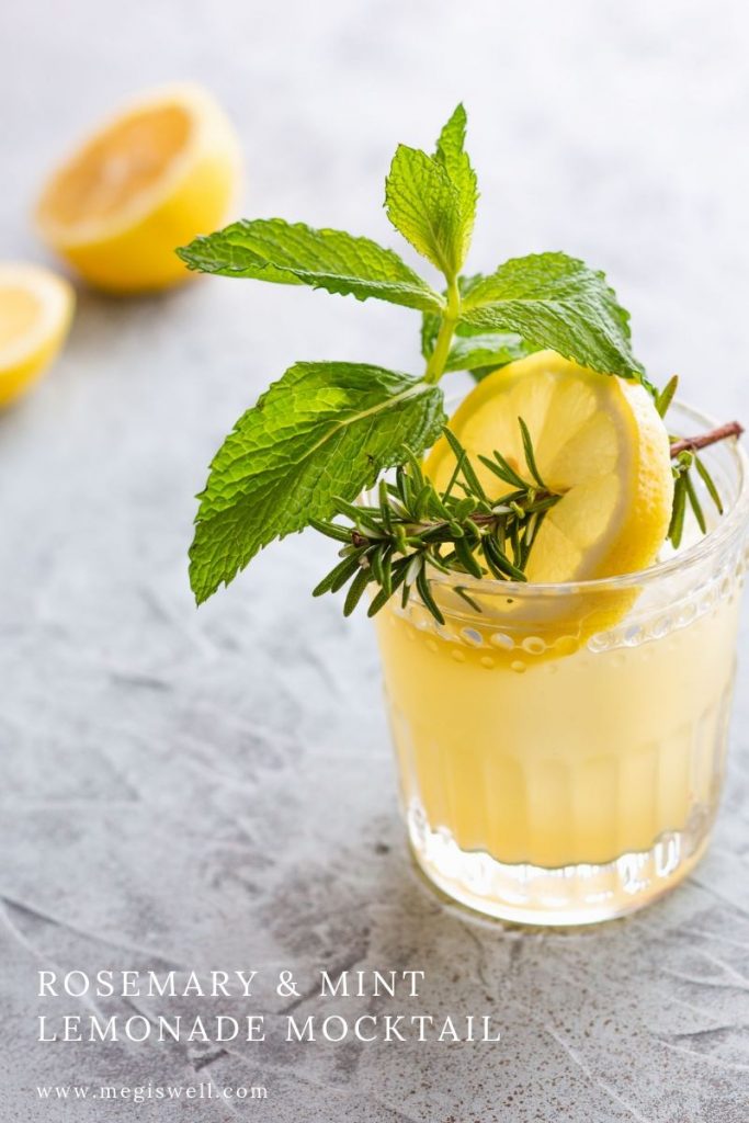 This Rosemary & Mint Lemonade Mocktail has a resinous and pine taste that is very gin-like, making it a great gin mocktail. | Non Alcoholic | Summer Drinks | Shrub Mocktail | #mocktail #megiswell #meganwellsphotography | www.megiswell.com