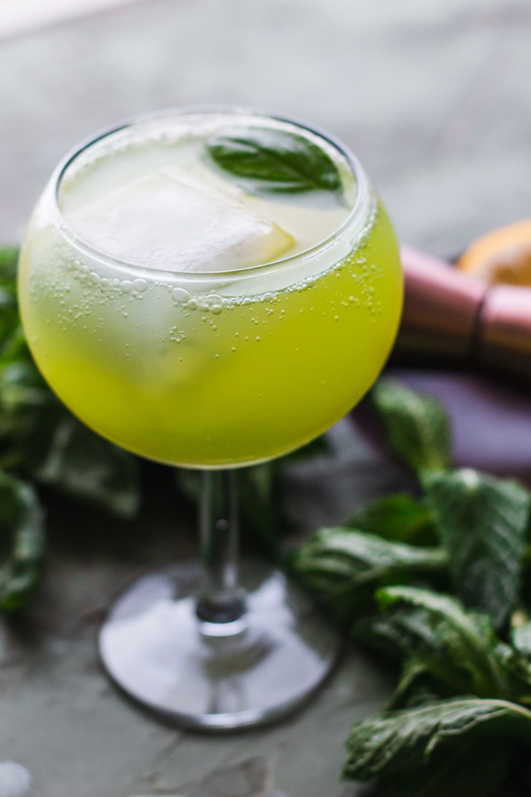 Sparkling Basil Lemon Mocktail Meg is Well Beverages