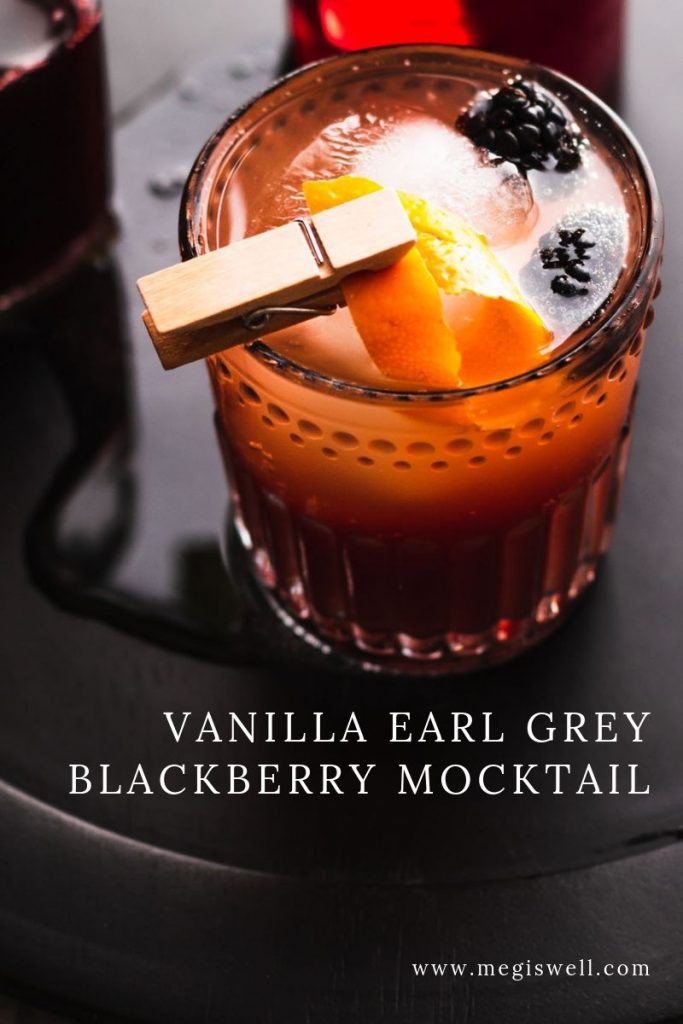 This Vanilla Earl Grey Blackberry Mocktail has delicious currents of vanilla, orange, bergamot, and blackberry and is the perfect mocktail for tea lovers! | Non Alcoholic | Summer Drinks | Shrub Mocktail | #mocktail #megiswell #meganwellsphotography | www.megiswell.com